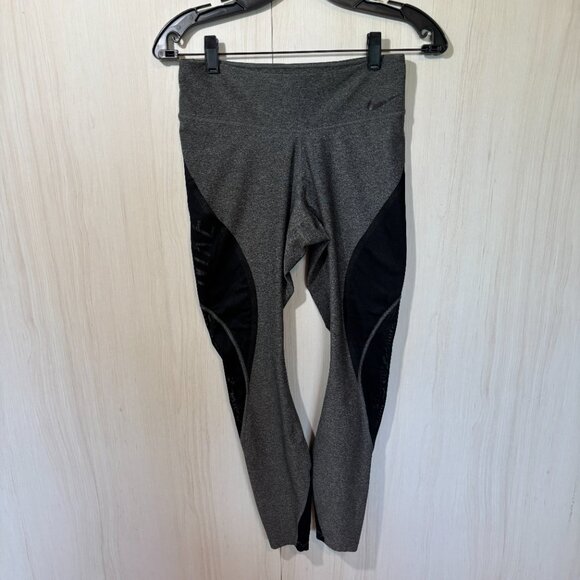 Women's Nike One Dri-Fit, Mesh Color-Block Training Leggings, Grey/Black, Sz M - Picture 2 of 7